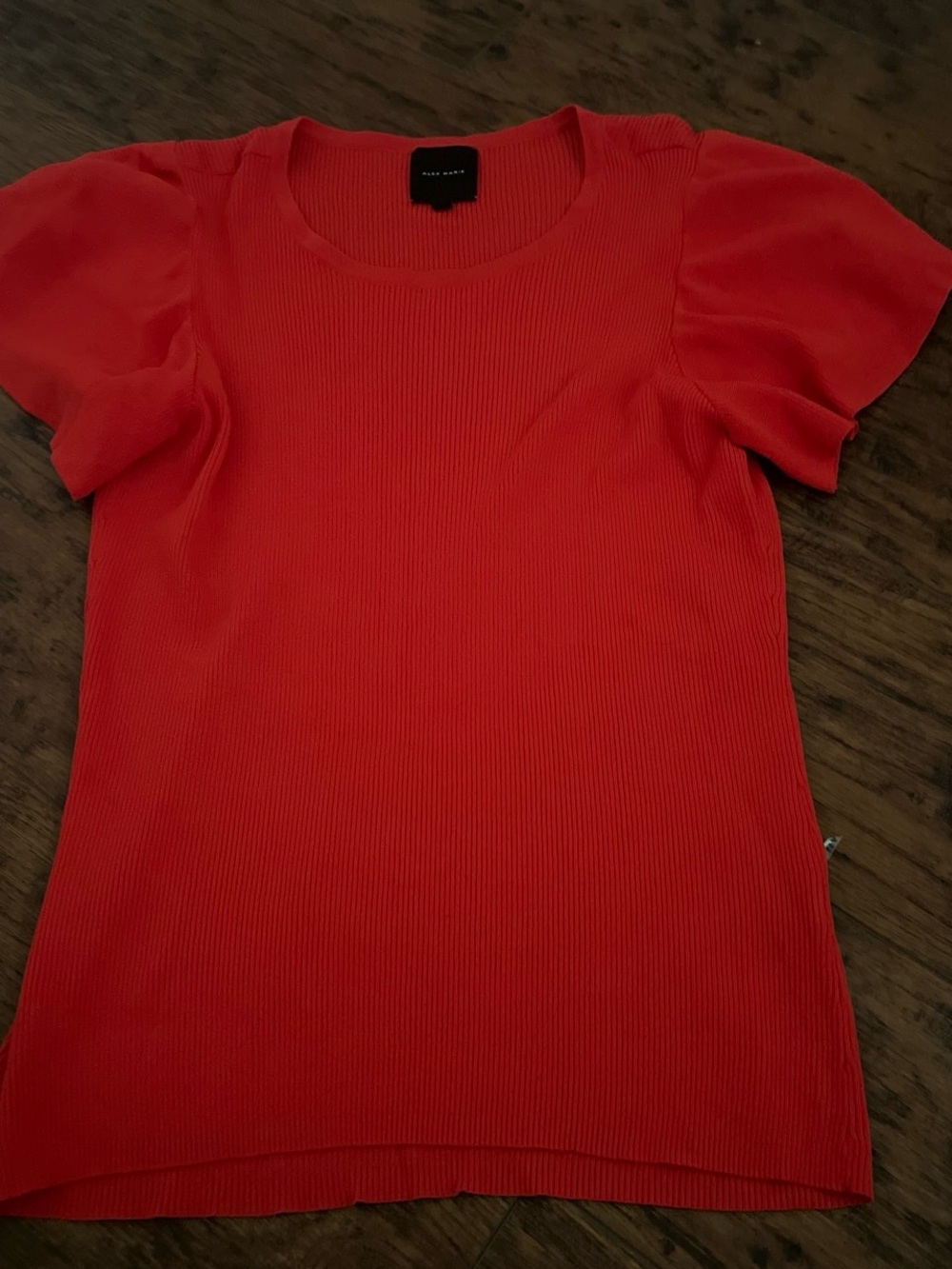 Alex Marie Red Ribbed Short Sleeve Crewneck Top